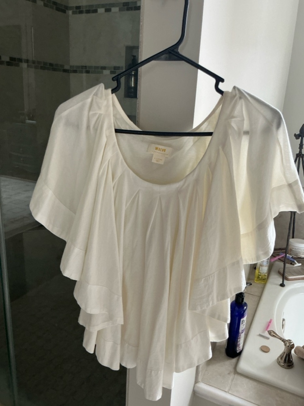 Anthropologie Cream Layered Ruffle Short Sleeve Blouse